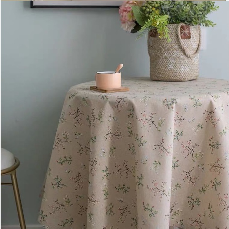 Khăn trải bàn vải canvas VIỀN REN họa tiết HOA DÂY phong cách Nhật Bản nhẹ nhàng vintage