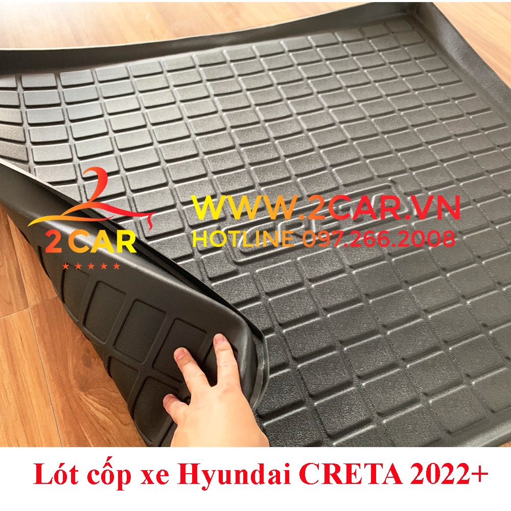 Lót cốp nhựa dẻo xe Hyundai Creta 2021 2022 2023 hàng theo xe cao cấp không mùi, không thấm nước- Mẫu không tai