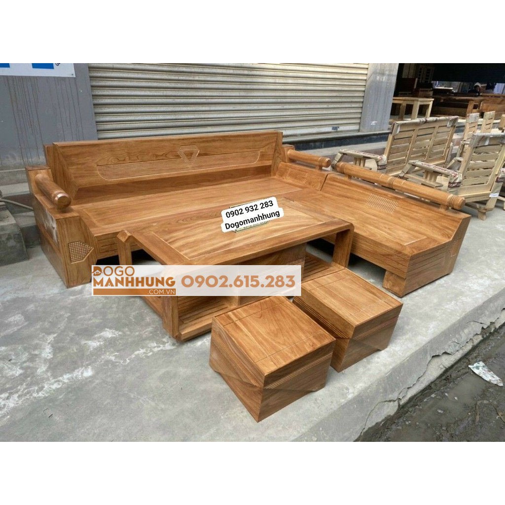 Bộ bàn ghế phòng khách sofa góc gỗ gõ đỏ ,mẫu kim cương