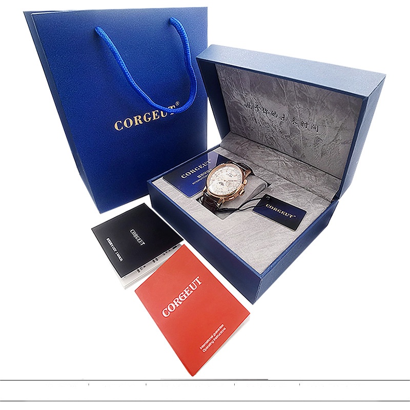 CHÍNH HÃNG Đồng hồ nam cơ Automatic Nhật -Đồng hồ Corgeut Nhật có thứ ngày tháng mặt trắng,xanh dây da