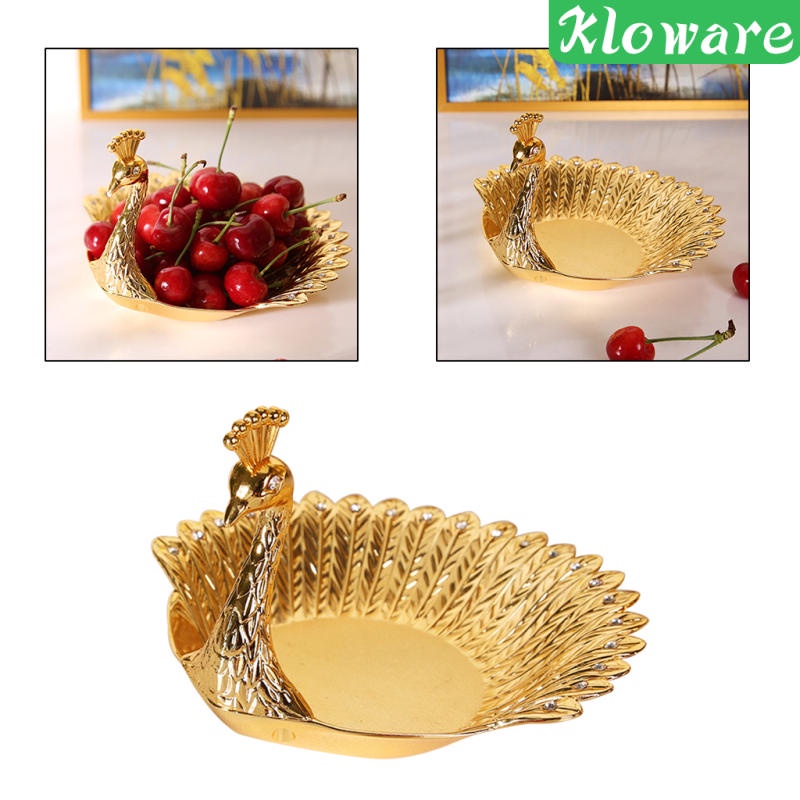 Đĩa Đựng Trái Cây Hình Chim Công Bằng Kim Loại Màu Vàng Sang Trọng