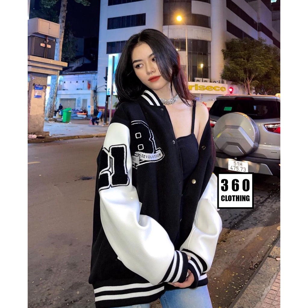 Áo khoác nam nữ bomber jacket thu đông BRO fom rộng phối đen trắng basic unisex nỉ phong cách ulzzang - Hàng