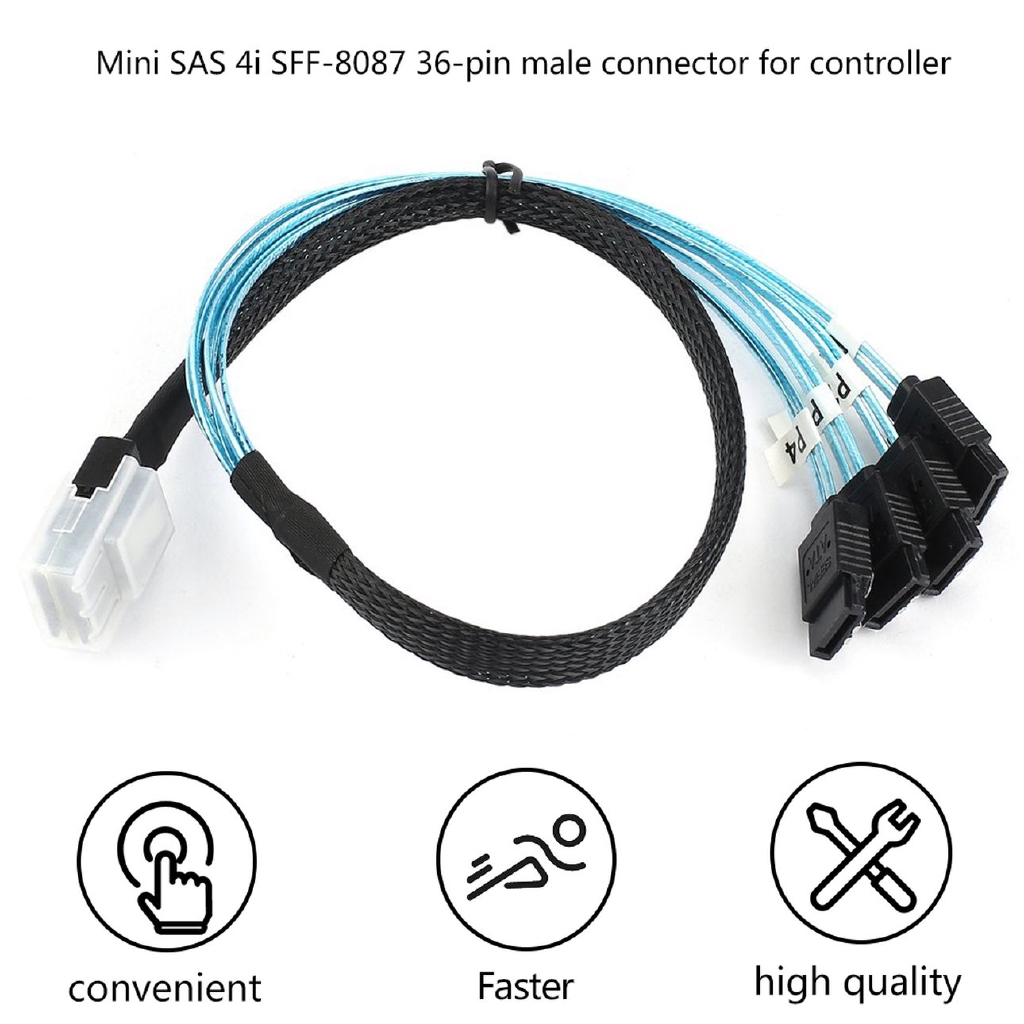 E Mini SAS 4i SFF-8087 36P 36-Pin Male to 4 SATA 7-Pin Splitter Adapter Cable 0.5M