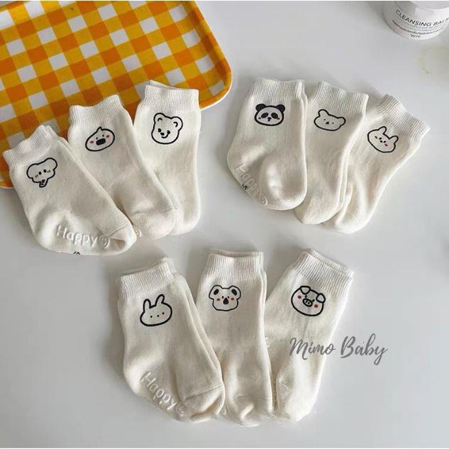 Tất vớ cao cổ màu trắng in hình con vật dễ thương cho bé T30 Mimo Baby