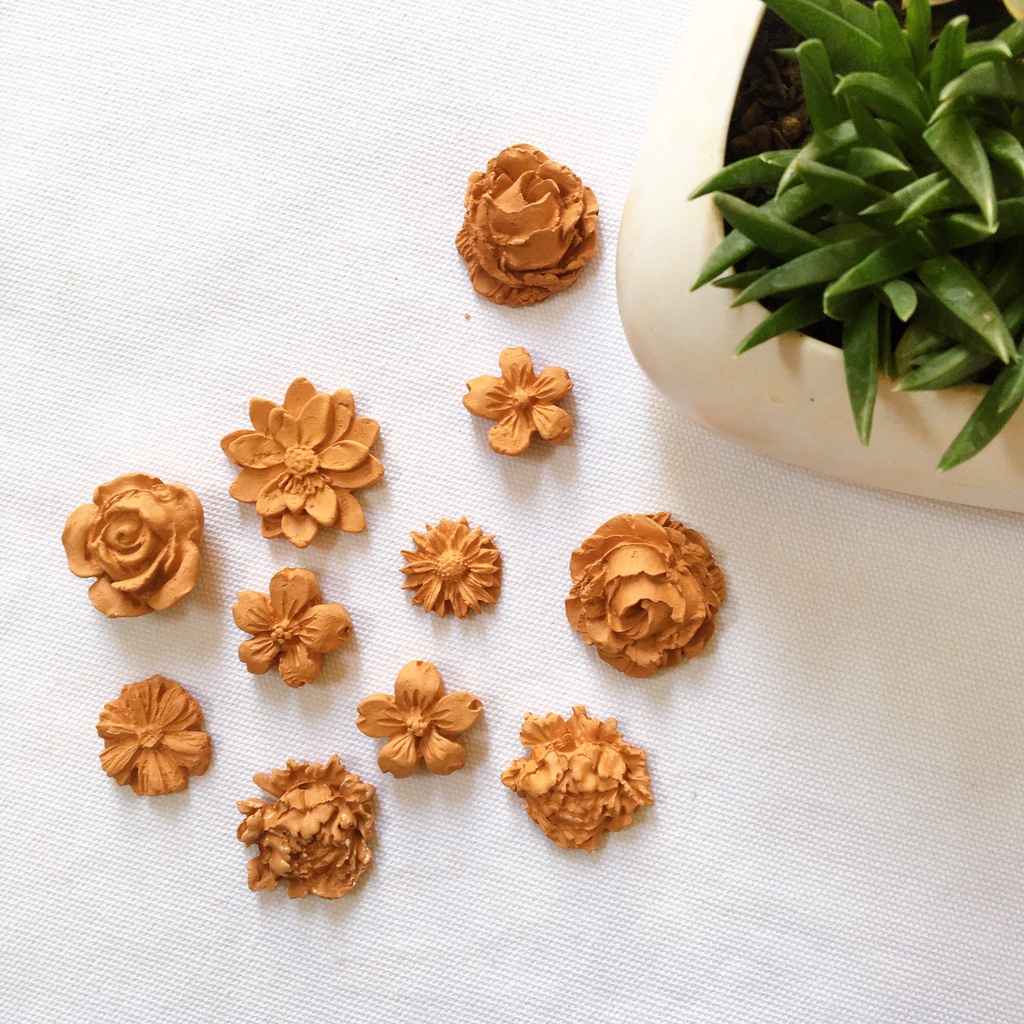 Hoa gốm Terra cotta Green Farm hoa gốm khuếch tán tinh dầu chút chill tại bàn làm việc, phòng ngủ (set 2 bông)