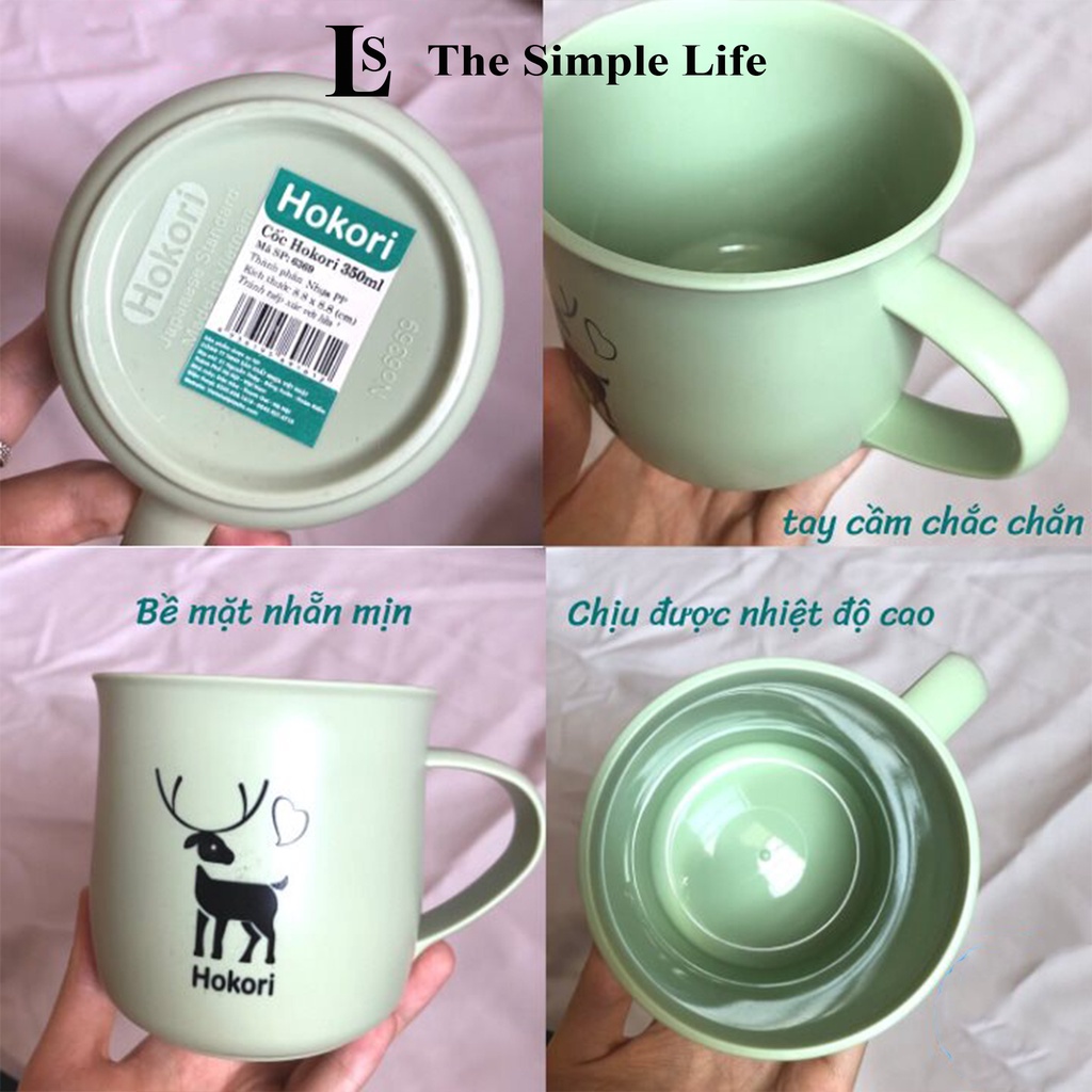 Cốc uống nước Hokori, ly nhựa uống nước 350ml Nhật chịu nhiệt tốt, cốc nước màu sắc xinh xắn có quai cầm [CHÍNH HÃNG]