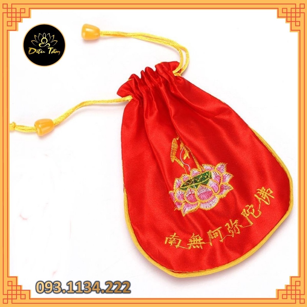 Túi vải lụa thêu hoa sen đựng đồng xu , đồ phong thủy đồ cá nhân tiên lợi