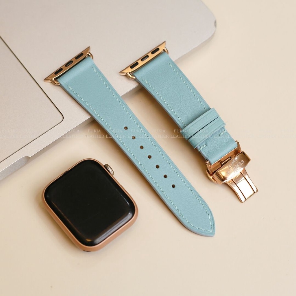 Dây da thủ công Swift Xanh Ngọc (màu 15) dành cho Apple Watch, đồng hồ thông minh, đồng hồ cơ