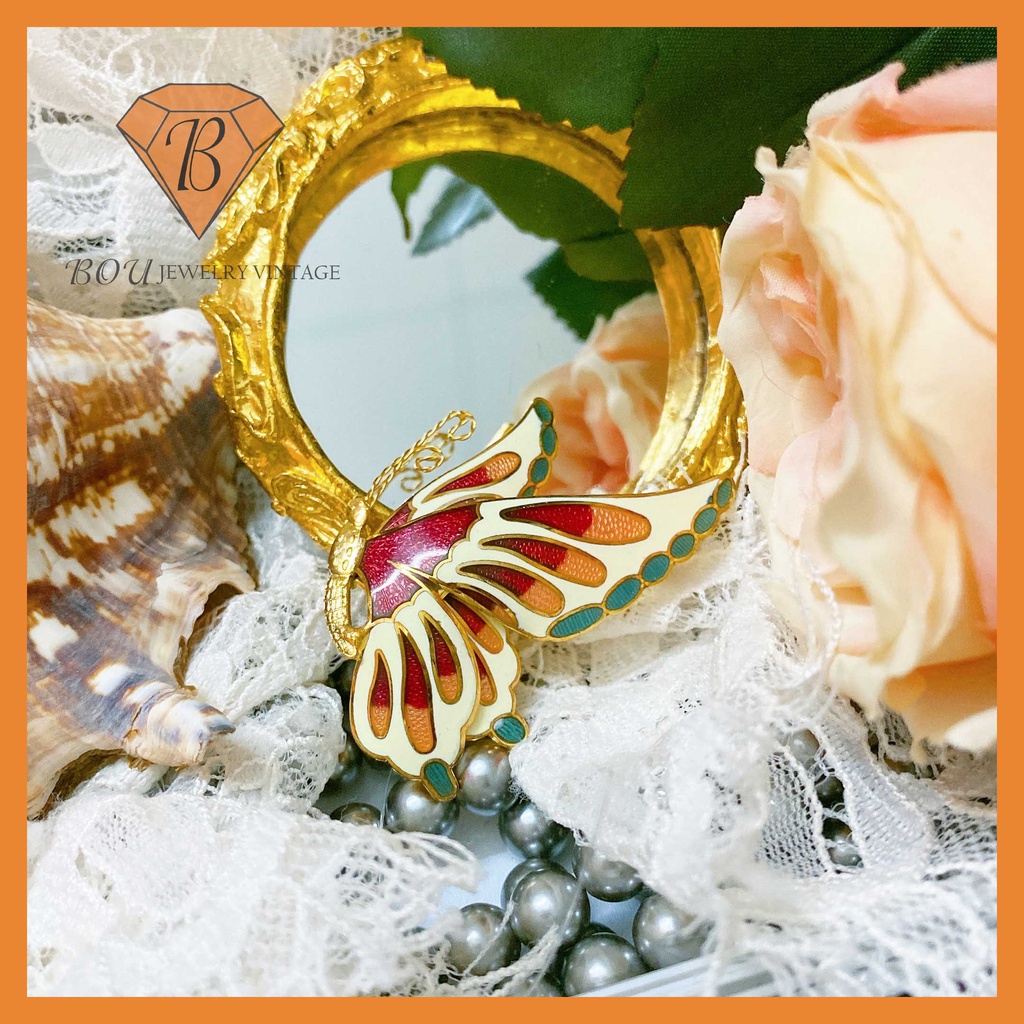 CÀI ÁO HÌNH BƯỚM PHÁP LAM SECONDHAND TRANG SỨC SI NHẬT BẢN BOU JEWELRY VINTAGE MÃ CA213