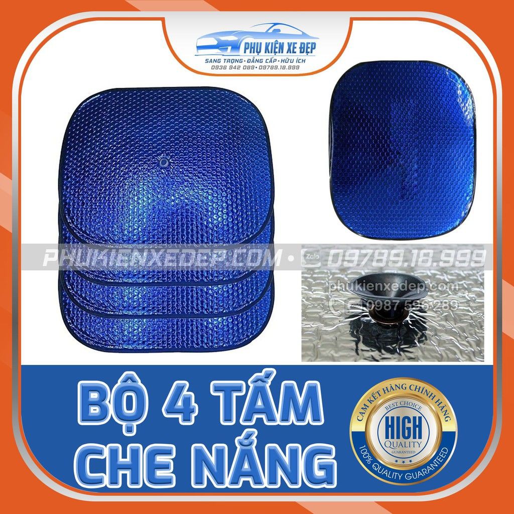 Combo 4 tấm che nắng cửa bên ô tô, che nắng bạc phản quang - núm hút chân không