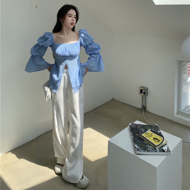 Áo Kiểu Cổ Vuông Tay Bồng Dáng Ôm Phong Cách Retro Thời Trang Hè Cho Nữ