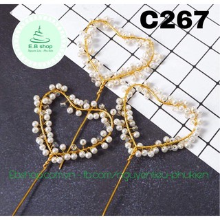 C267 CẮM  BÁNH NGỌC TRAI HÌNH TIM TRANG TRÍ BÁNH  – TOPPER