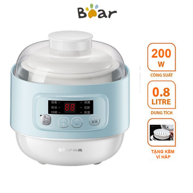 Nồi nấu cháo chậm đa năng nấu cách thủy BEAR 0,8L DDZ-A08G2 bản quốc tế bảo hành 12 tháng chính hãng