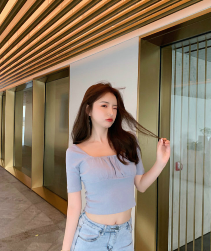 Women clothing fashion short sleeve crop top pure color short t-shirt blackpink style short top