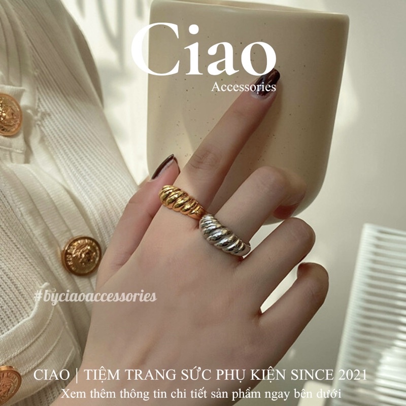 [HOẢ TỐC 1H] Nhẫn mạ bạc S925 thiết kế hoạ tiết xoắn mới lạ phong cách trendy Emily Ciao