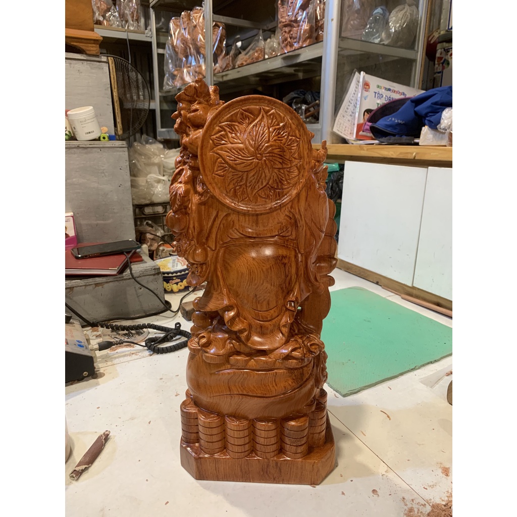 Tượng Di Lặc Gánh Cành Đào Ngũ Phúc, Gỗ Hương, Bày Bàn Uống Nước, Kệ Tủ..  KT: Cao50x22x15