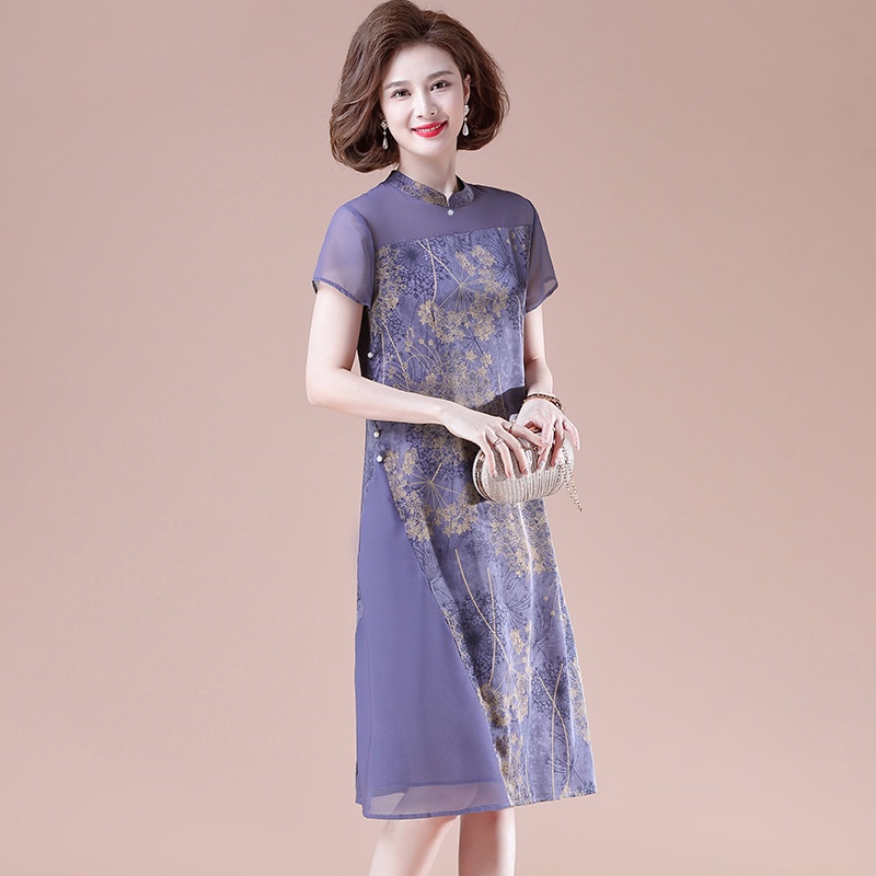 Đầm trung niên dự tiệc sang trọng Đầm trung niên cho mẹ Đầm đẹp sét trung niên sang chảnh Đầm Sườn Xám Bằng Lụa Cao Cấp Thời Trang Mùa Hè Dành Cho Nữ Trung Niên 2022