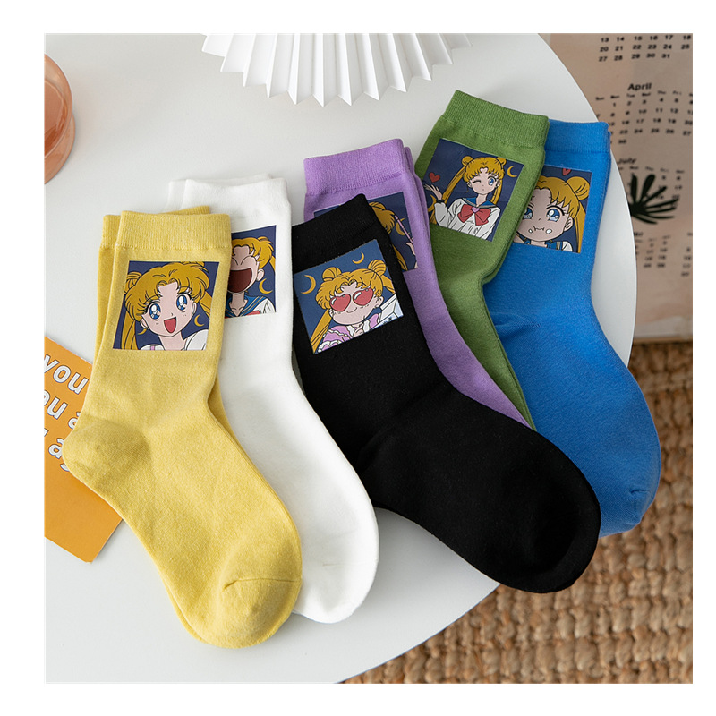 Tất cotton in hình thủy thủ mặt trăng xinh xắn sáng tạo cho nữ