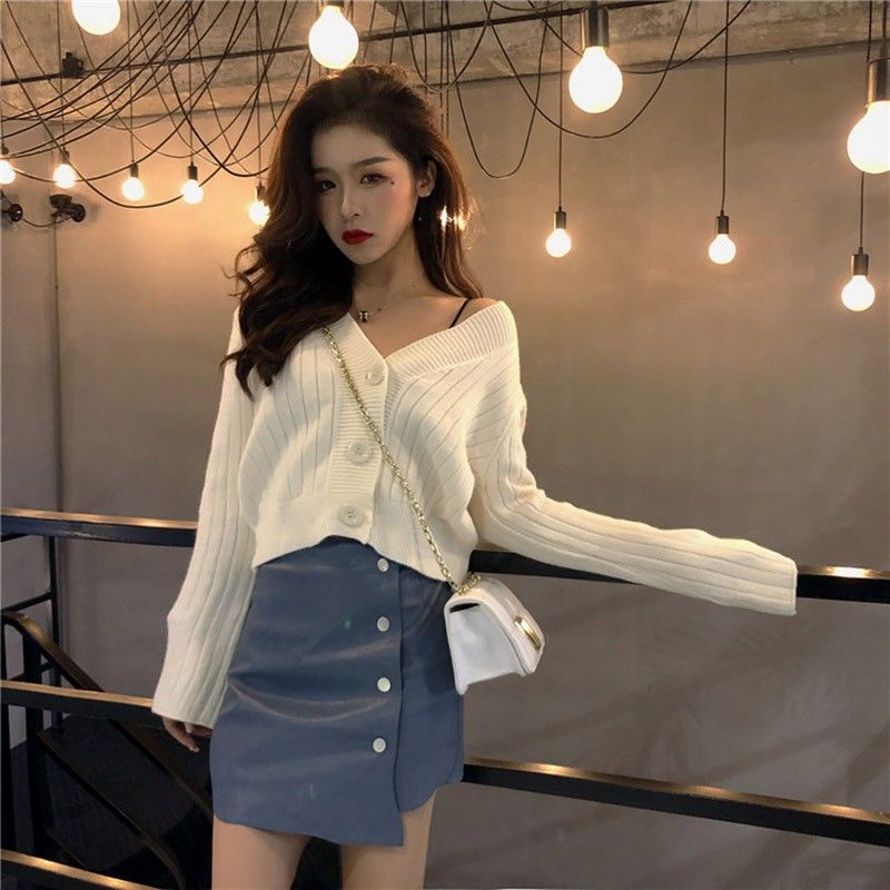 Áo khoác Cardigan dệt kim tay dài cổ chữ V dáng rộng
