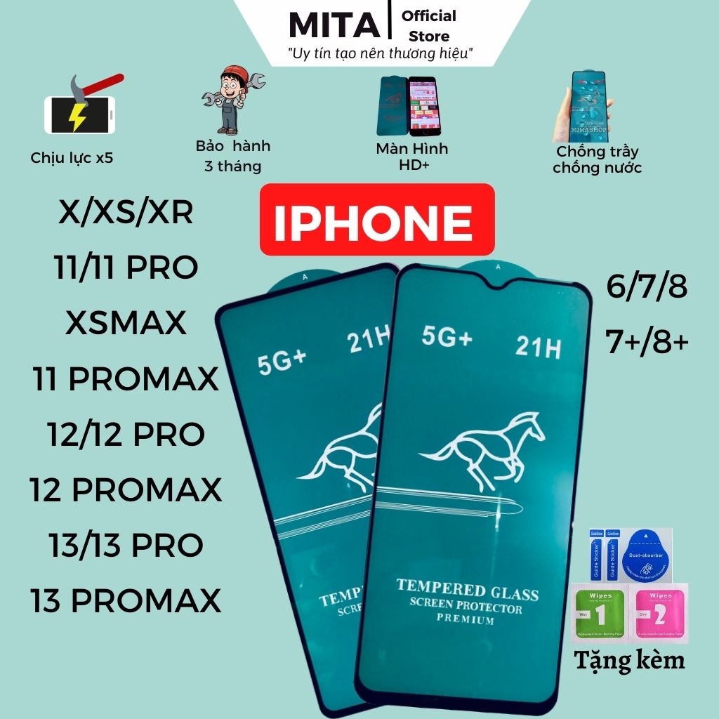 Kính Cường Lực Iphone 7/7Plus/8/8Plus/X/XR/XS/XS MAX/11/11PRO/11 PROMAX /12 /12PRO/12PROMAX/13/13 PRO/13 PRO MAX
