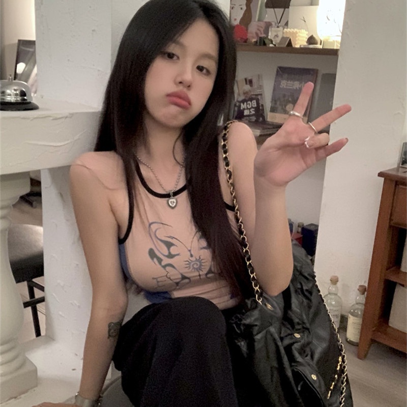 Áo Croptop Sát Nách Hoạ Tiết In Thiết Kế Hợp Thời Trang