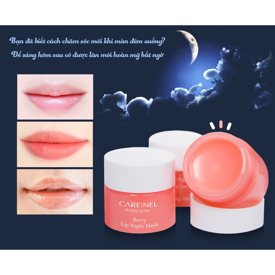 Combo 2 Mặt nạ ngủ môi dưỡng ẩm và tẩy tế bào chết hương dâu – Care:nel Lip Sleeping Mask Berry 5g x 2