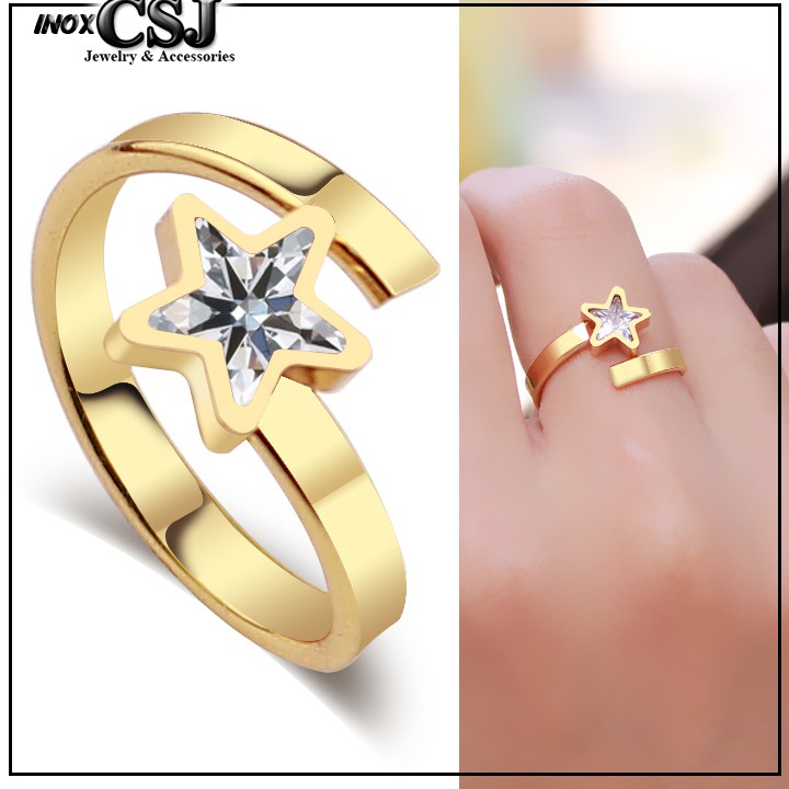 NHẪN NỮ NGÔI SAO INOX MẠ VÀNG FREE SIZE KHÔNG ĐEN N028