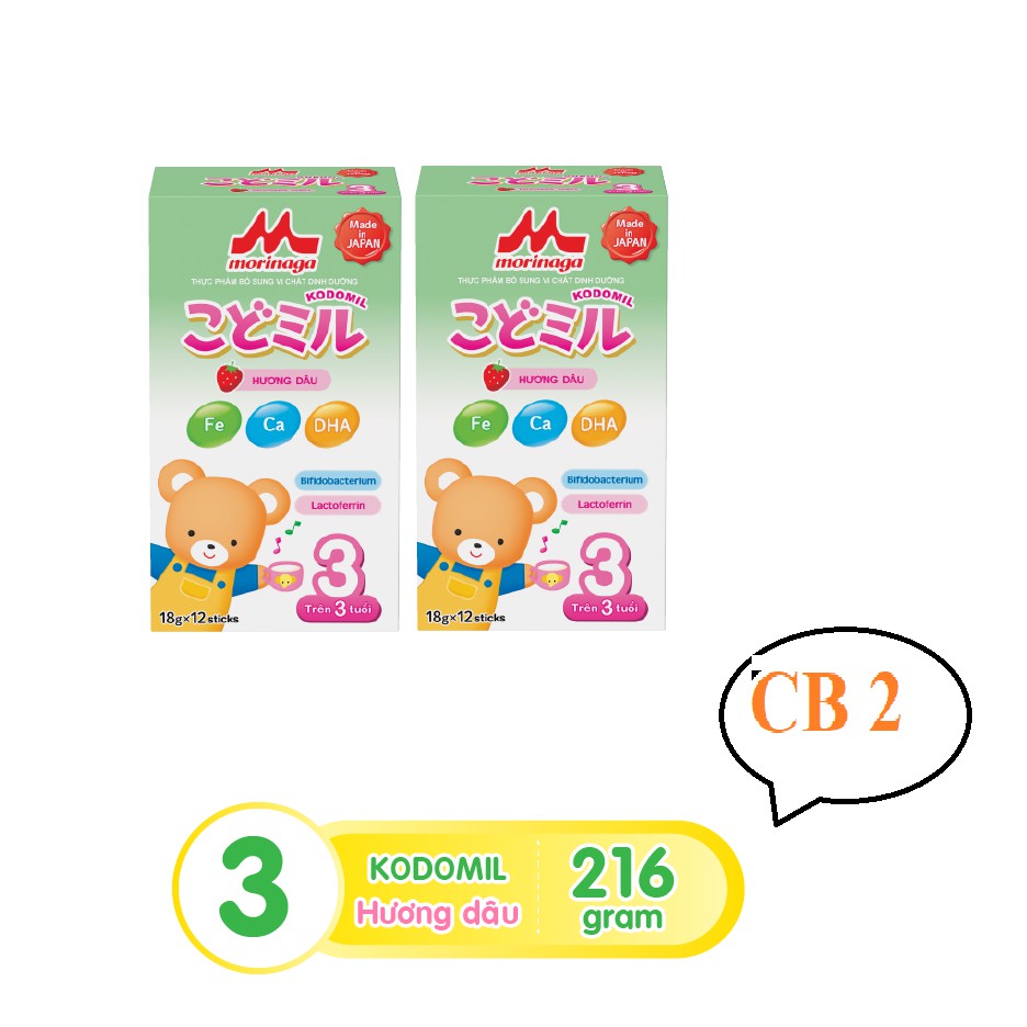 Combo 2 Sữa Morinaga số 3 Kodomil Hương dâu hộp 216g (tách tem)