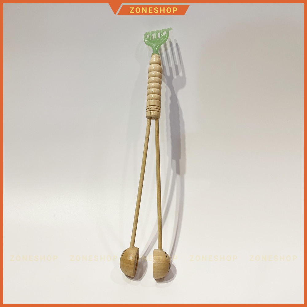 Cây gậy đấm lưng gỗ, kèm đầu gãi lưng, dụng cụ massage lưng, hàng thủ công mỹ nghệ đầu thú tròn
