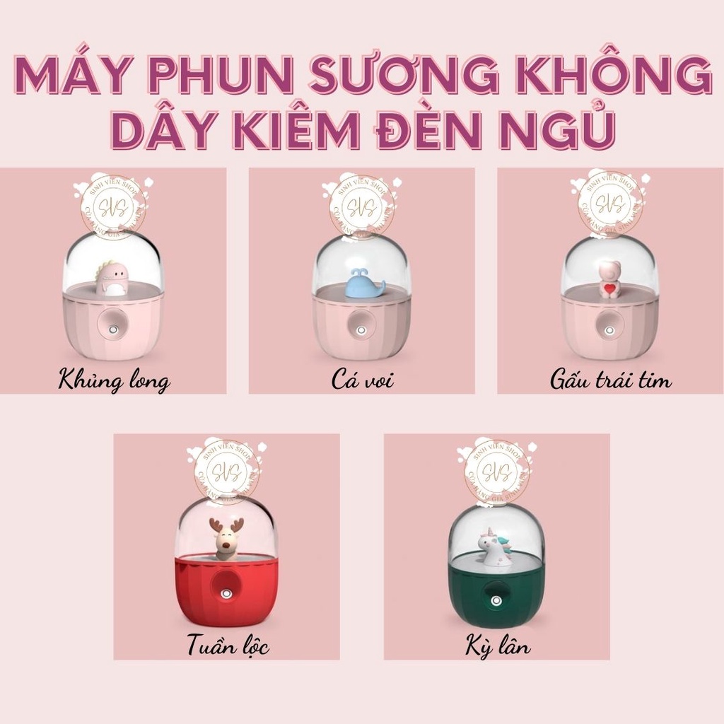 Máy phun sương cấp ẩm kiêm đèn ngủ không dây cao cấp cho phòng ngủ, bàn học, bàn làm việc thiết kế động vật dễ thương