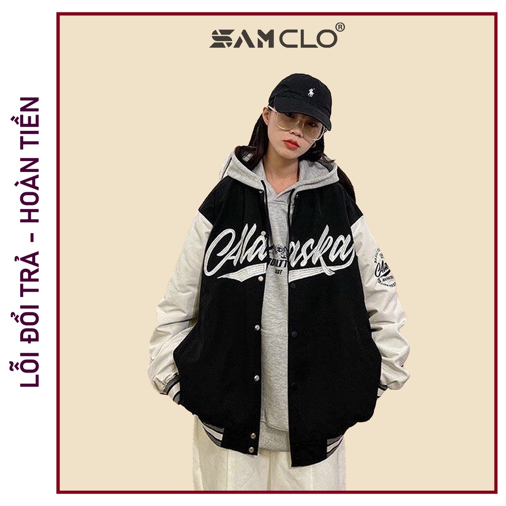 Áo khoác dù bomber 2 lớp nam nữ SAM CLO phong cách bóng chày form rộng unisex mặc cặp - couple in chữ ALASKA