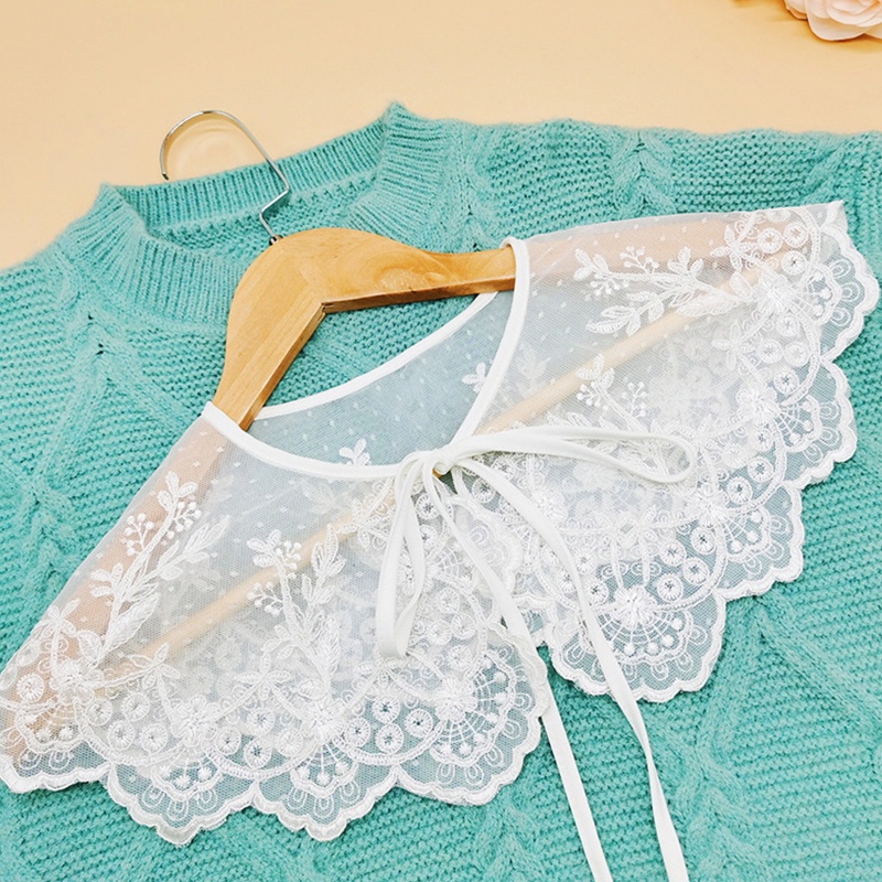 Khăn Choàng Lưới Thêu Hoa Phối Ren Gợn Sóng Thời Trang Nữ