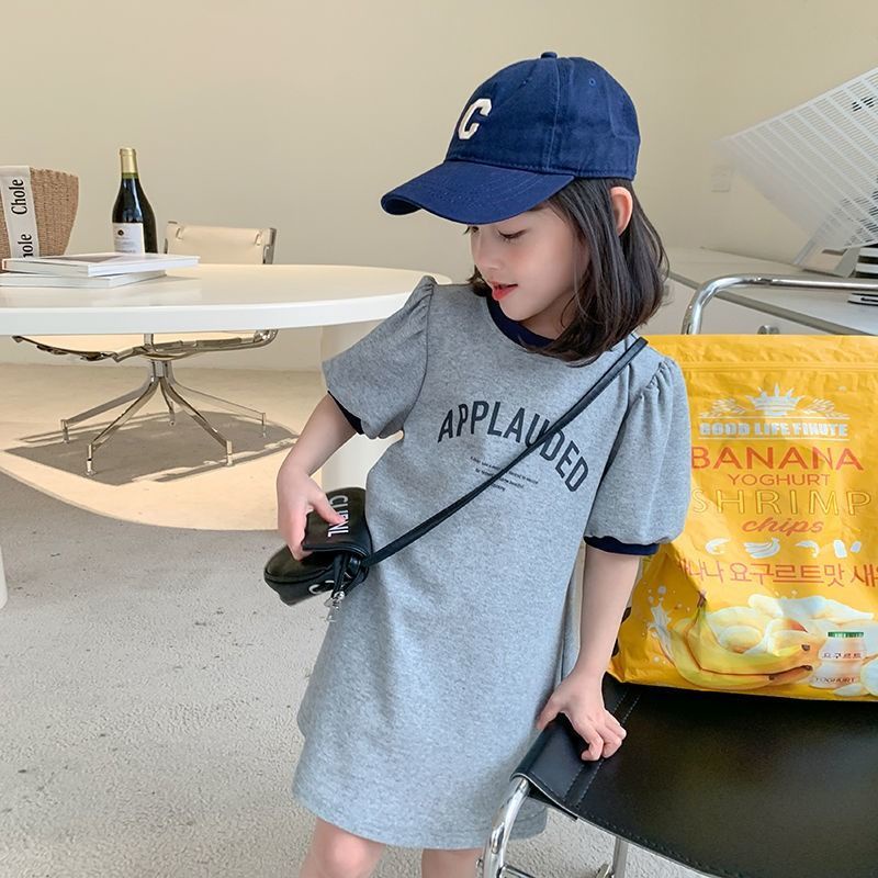 Đầm Thun Cotton Ngắn Tay Thoải Mái Mùa Hè Phong Cách Phương Tây Cho Bé Gái