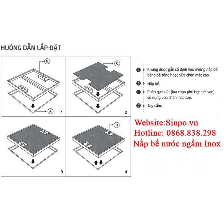 Nắp bể nước ngầm trong nhà – inox 304 chống gỉ có tay nâng