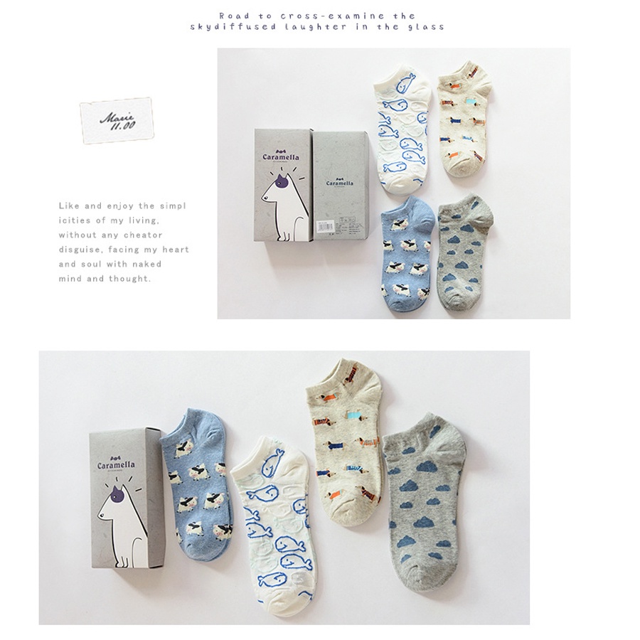Hộp 4 đôi tất (vớ) nữ siêu dễ thương hãng Caramella chất liệu cotton khử mùi kháng khuẩn chống hôi chân Phê TẤT