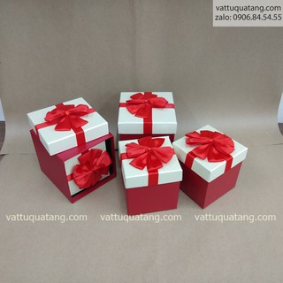 Hộp quà nắp trắng nơ đỏ