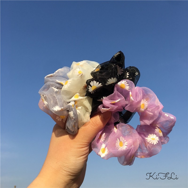 【kifli】Dây Cột Tóc Lưới Họa Tiết Hoa Cúc Cỡ Lớn Xinh Xắn Thời Trang Cho Nữ