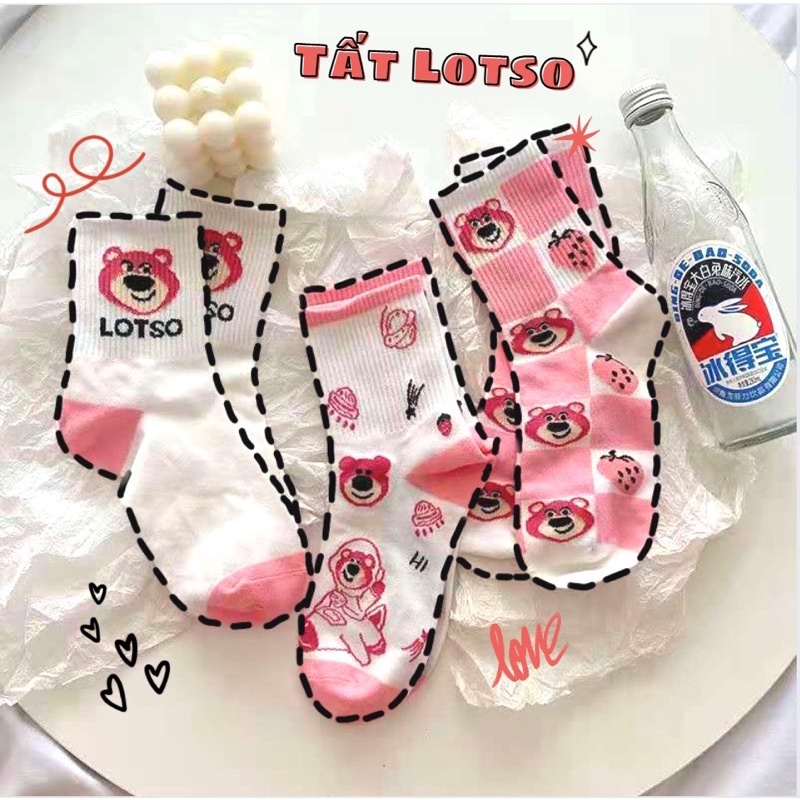 Tất cổ cao, vớ cổ cao nữ Lotso hoạ tiết cute dễ thương vải cotton co giãn thoải mái