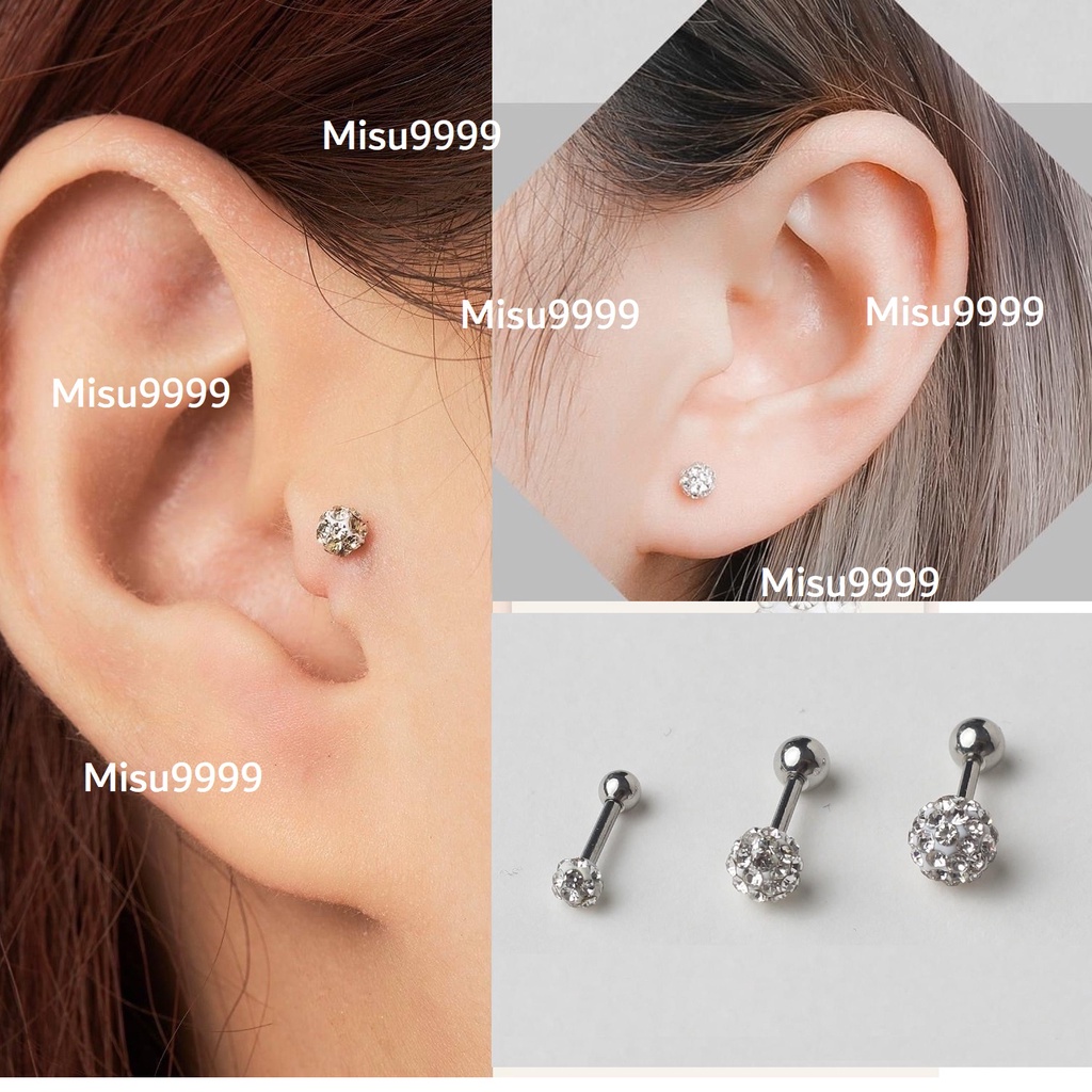 Khuyên titan tròn đính nhiều đá nhỏ mini