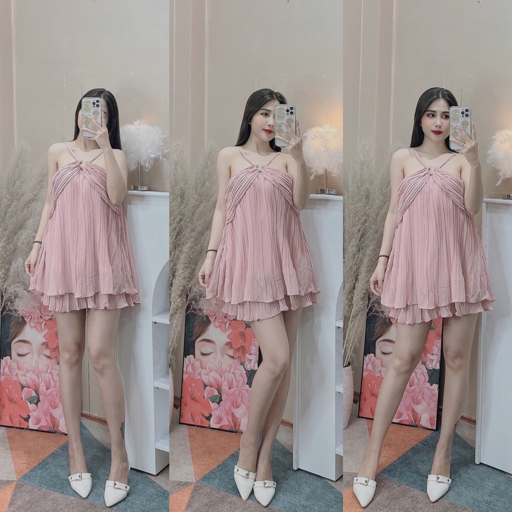 Set bộ nữ áo cổ yếm xẻ ngực kèm quần dập li thời trangI Trần Hân Shop 4012343