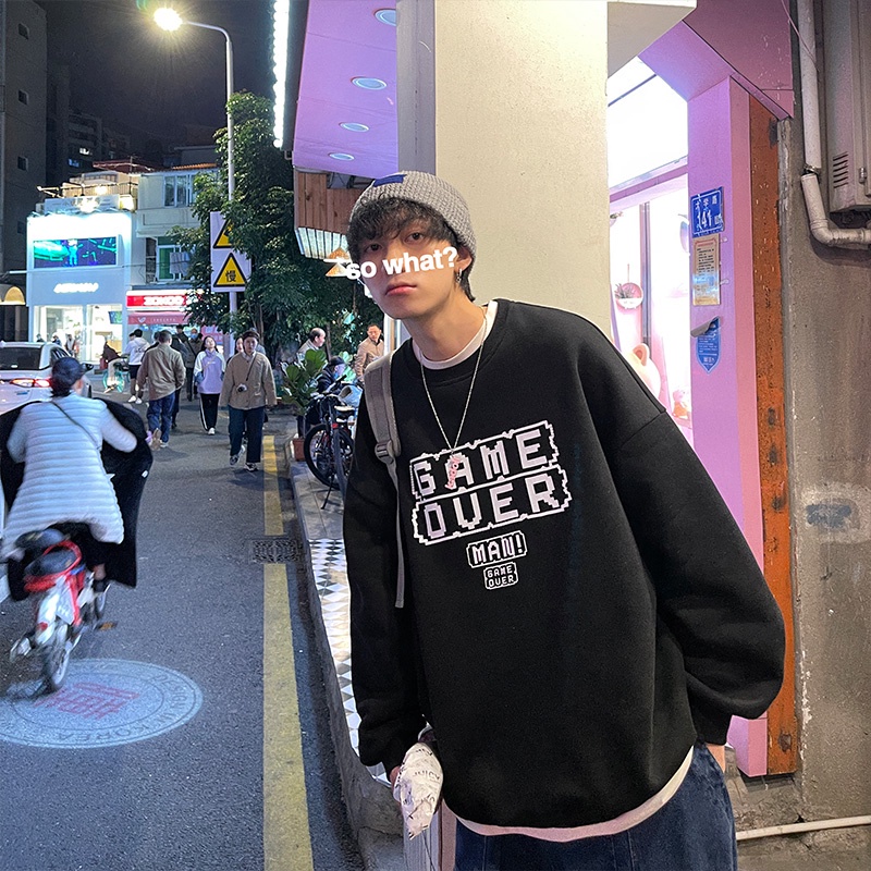 Áo sweater cổ tròn dáng rộng in chữ thiết kế mới thời trang mùa thu dành cho nam 2021
