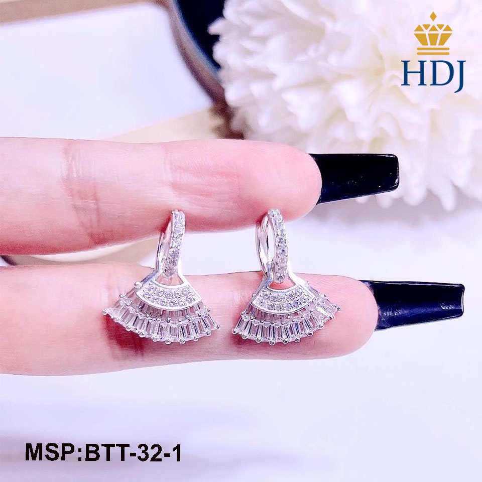 Bông tai bạc nữ hình chiêc quạt đính đá đẹp sang trọng trang sức HDJ mã BTT-32-1