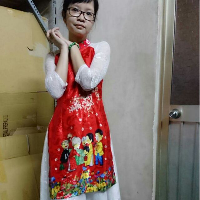 Áo dài cách tân tết đoàn viên cho bạn gái, áo gấm đẹp, chân váy ren cao cấp, bạn gái có thể mặc đi chơi dạo phố đều đẹp