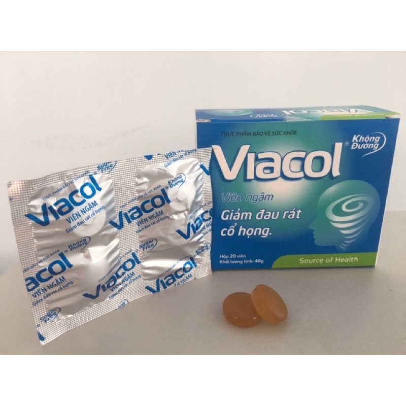 Viên ngận không đường Viacol ( hộp 20 viên ) - Hỗ trợ giảm đau rát họng