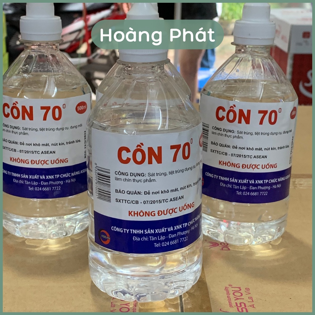 Cồn Y Tế 70 Độ Sát Khuẩn, Kháng Khuẩn, Thơm Nhẹ, Không Khô Da 500ml Có Vòi Xịt Hoàng Phát