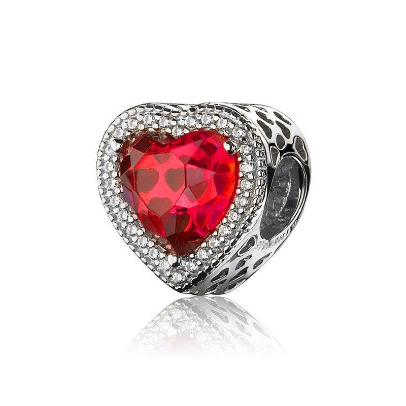 Charm panda radian đính đá pha lê bạc s925 mã DG03 hình tim vĩnh viễn bảo hành