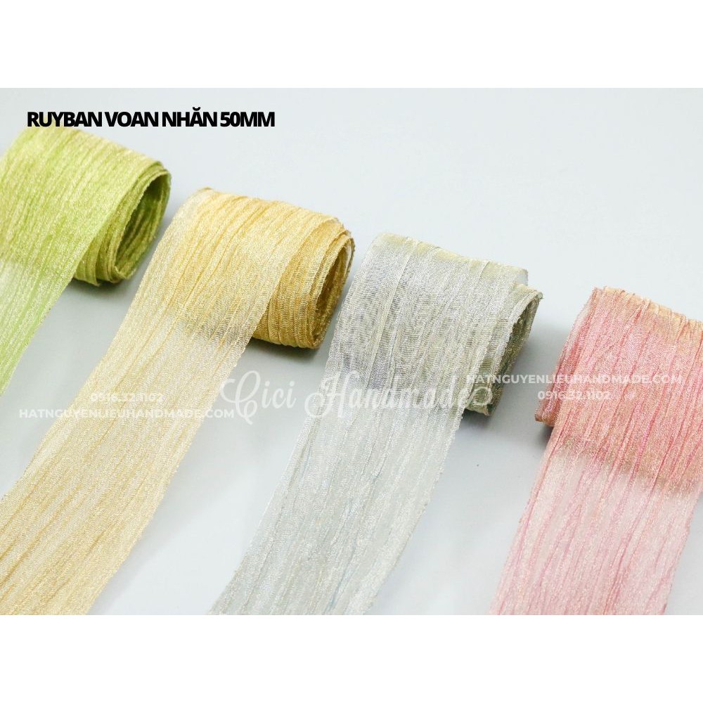 Ruy băng Voan Nhăn Hàn Quốc 50mm - Cuộn 1M - Cici Handmade nguyên liệu ribbon làm hoa cài áo hoa vải đính kết