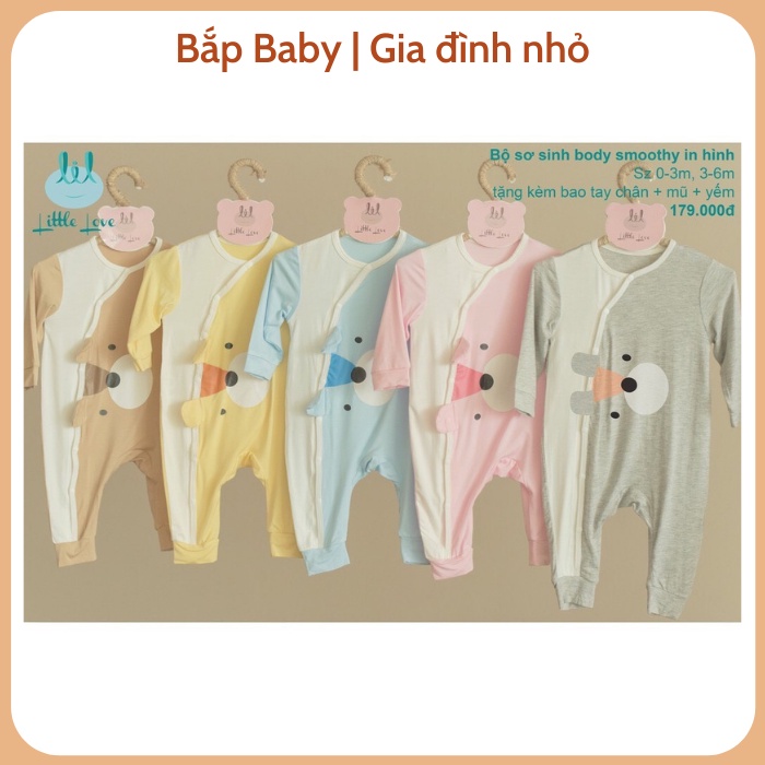 Body dài tay cho bé LITTLE LOVE bộ áo liền quần cho bé họa tiết hoạt hình dễ thương