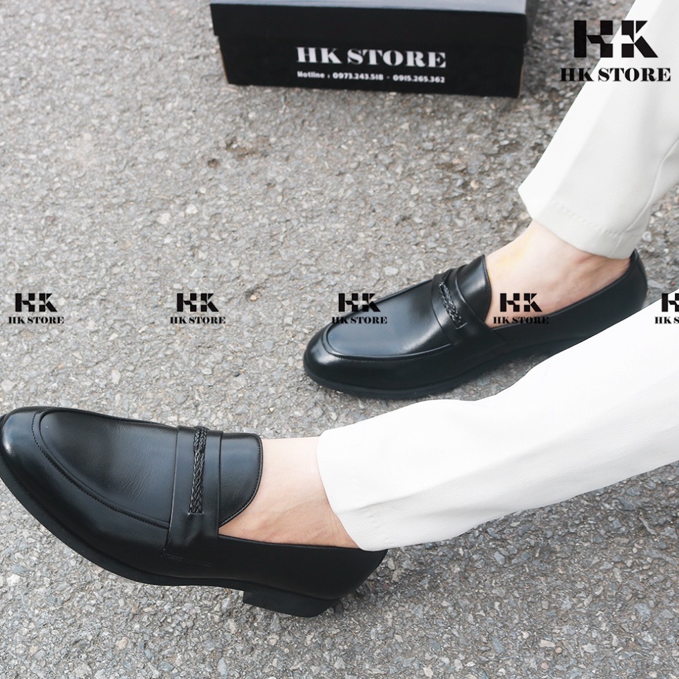 Giày lười nam thanh niên - hàng chính hãng HK.STORE - da bò thật 100% kiểu dáng trẻ chung  và thời trang