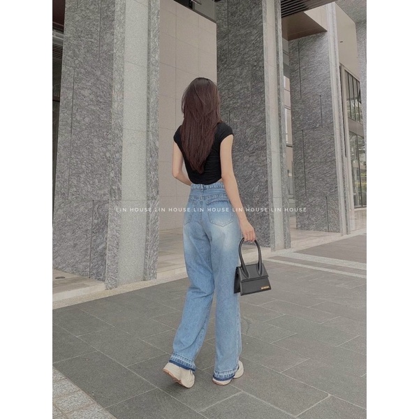 (Chuyên sỉ ) Quần jean ống rộng nữ lưng cao rách nhiều khoét eo nhấn lai dưới thời trang H.N.M STORE